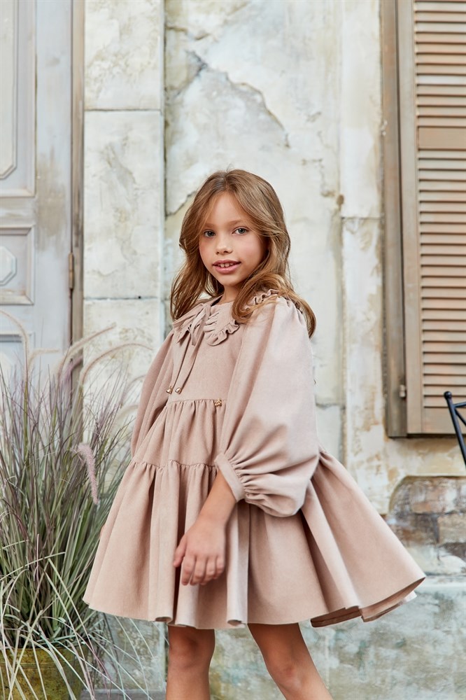 Платье вельветовое с воротником, бежевое - фото 6623