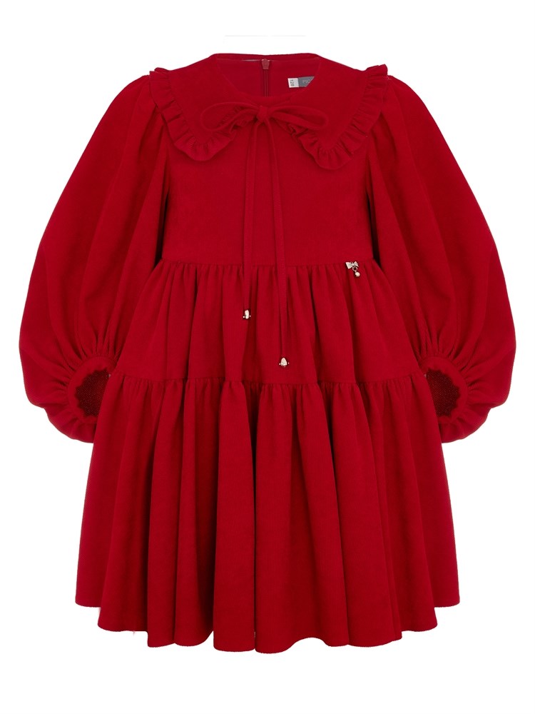 Платье вельветовое с воротником, красное - фото 7831