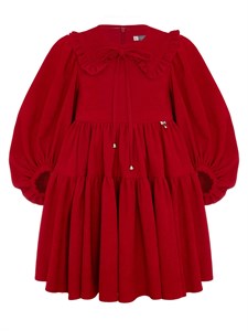 Платье вельветовое с воротником, красное