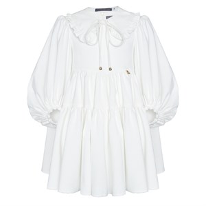 Платье вельветовое с воротником, айвори