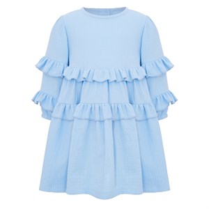 Платье муслиновое с длинными рукавами, цвет голубой